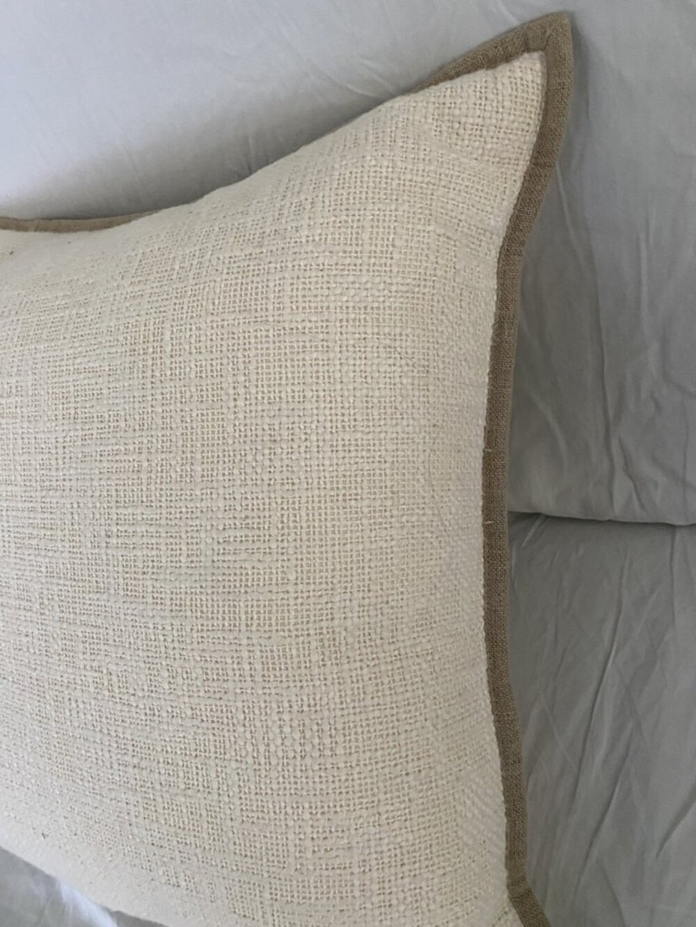 Set 2 Pottery Barn Textured Ivory Tan Trim Throw Pillow Cover Neutral 20" Decor